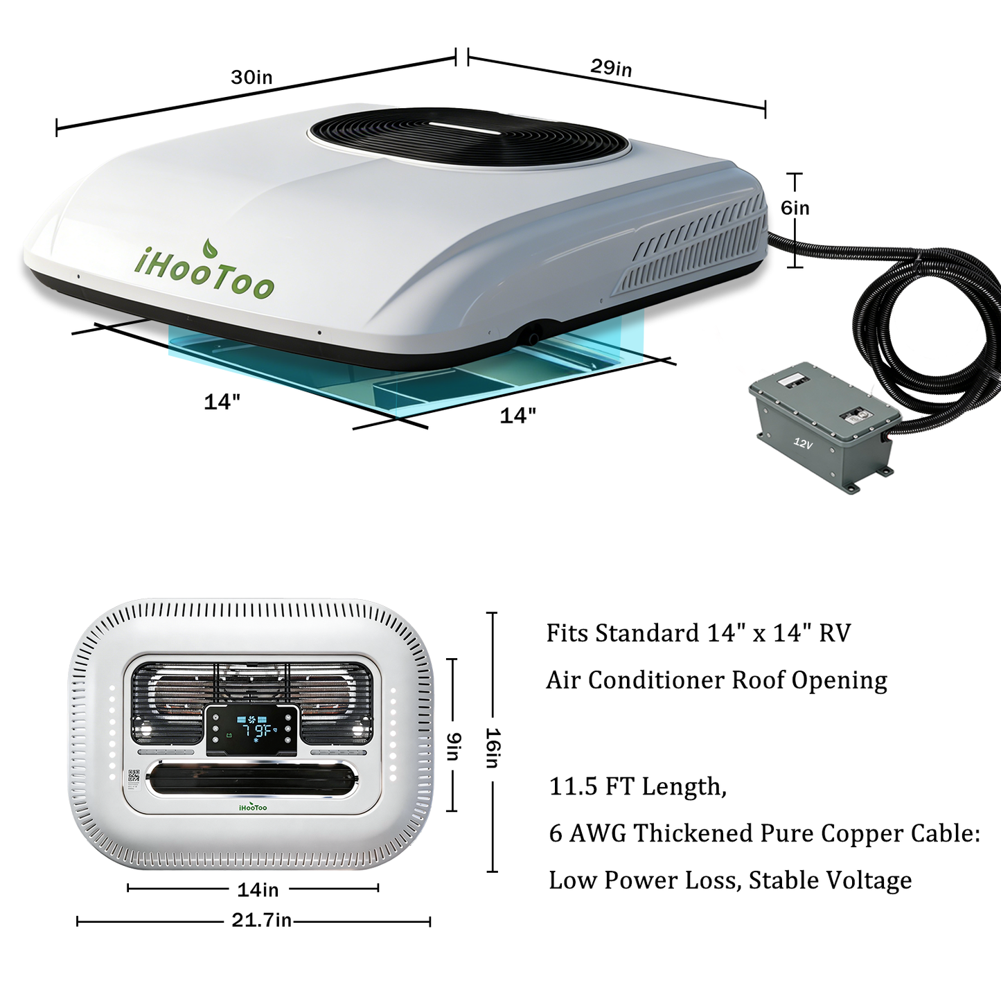2026 New 12V Inverter RV Air Conditioner, Smart APP&Voice Control,10000 BTU 6-IN Low Profile Rooftop AC Unit for Off-Grid Campers, Vans, Trailers