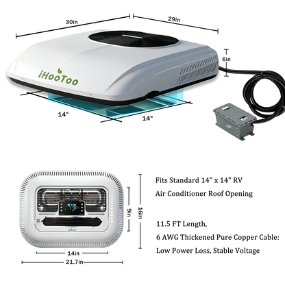 2026 New 12V Inverter RV Air Conditioner, Smart APP&Voice Control,10000 BTU 6-IN Low Profile Rooftop AC Unit for Off-Grid Campers, Vans, Trailers